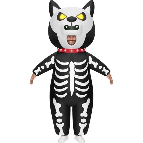 Adults Inflatable Costumes Light Up Eyes Skeleton Dog Inflatable Suit - Picture 1 of 5